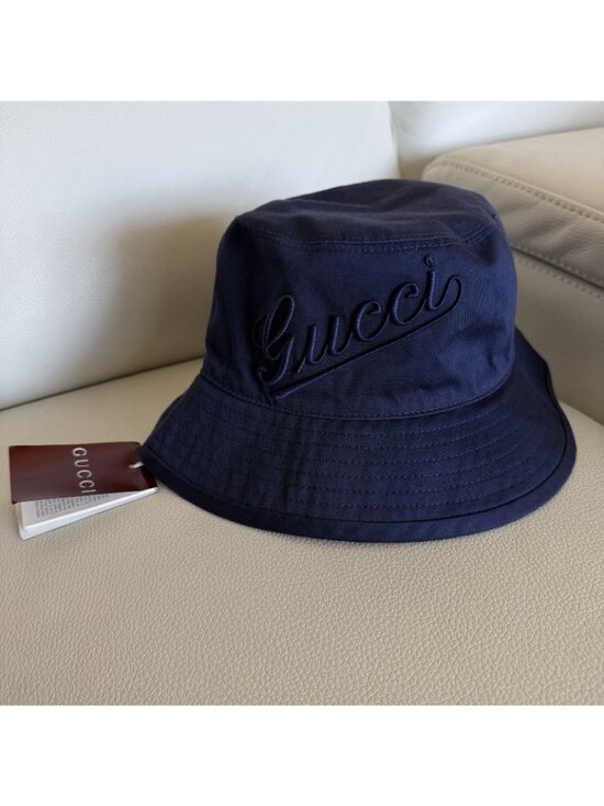 NWT Gucci Embroidered Cotton Bucket Hat Blue Size S (57cm) Authentic